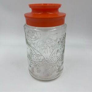 Vintage Glass Anchor Hocking Orange Twist Lid Daffodils 18oz